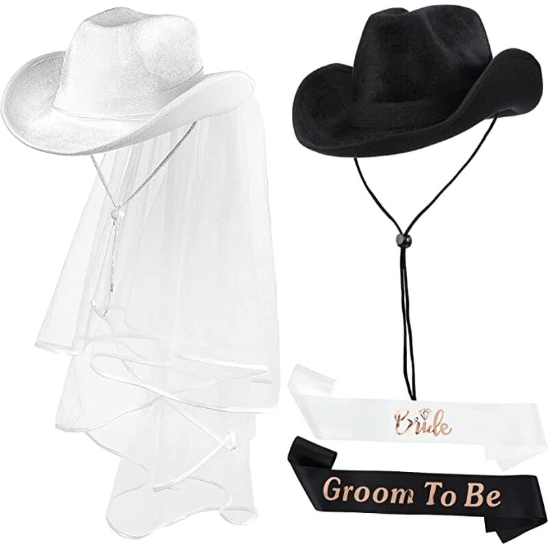 Wedding Hat Set Supplier - 2pcs Bride Groom Cowboy