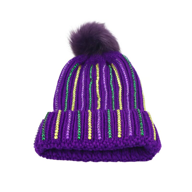 Mardi Gras Beanie Supplier - Rhinestone Pearl Pom Pom