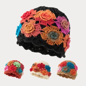 Crochet Beanie Supplier - Handmade Mohair 3D Floral