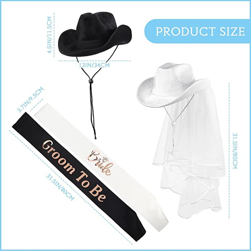 Wedding Hat Set Supplier - 2pcs Bride Groom Cowboy