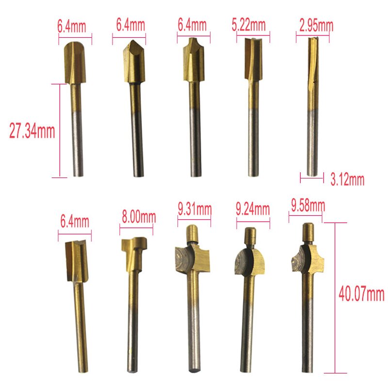 Trimmer Router Bits Factory - 10pcs 3mm Titanium Coated HSS