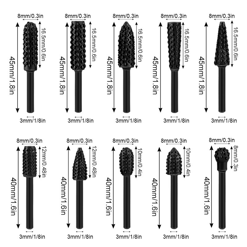 Rotary File Set Supplier - 10pcs 3mm Black Burr Drill Mix