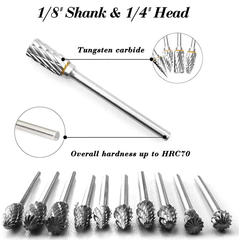 Rotary Burr Set Factory - 10pcs Tungsten Carbide 3mm Shank