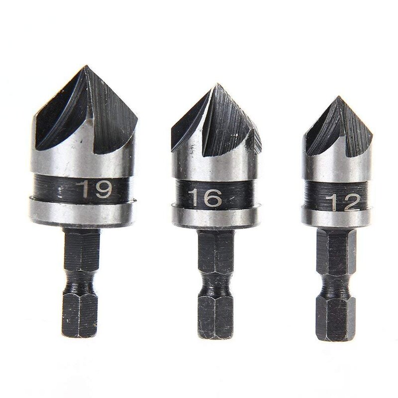 Countersink Bit Set Factory - 3PC HCS 5 Flutes Hex Shank