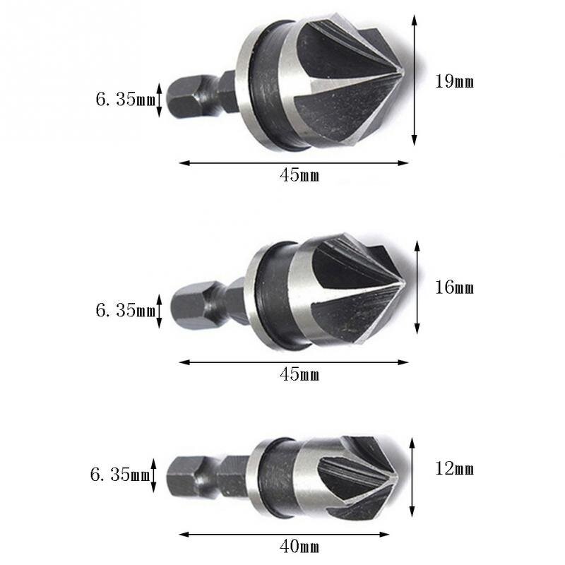 Countersink Bit Set Factory - 3PC HCS 5 Flutes Hex Shank