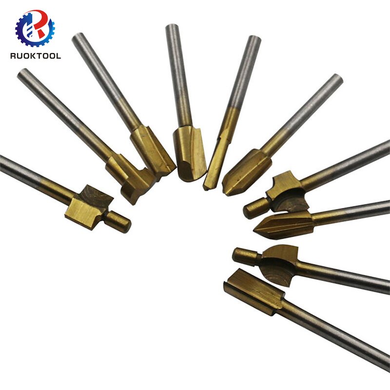 Router Bit Set Supplier - 10Pcs 3Mm Titanium Trimming Wood