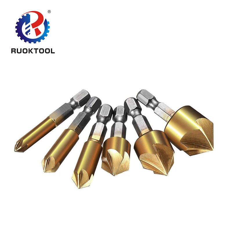 Chamfer Cutter Supplier - 6pcs 5 Flute Hex Shank HSS