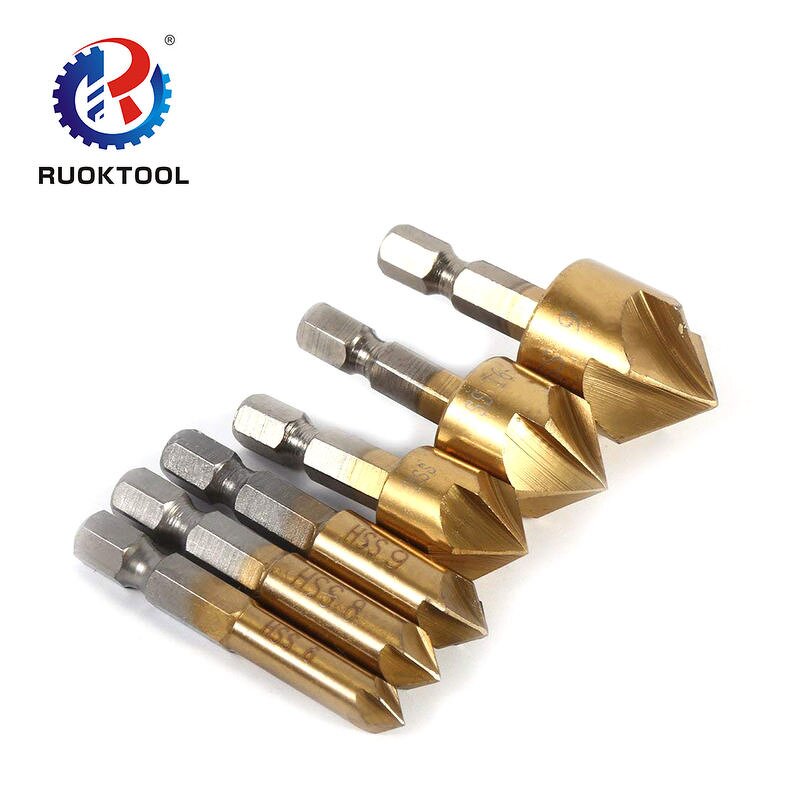 Countersink Drill Bit Set Factory - 6pcs 90 Degree Titanium HSS