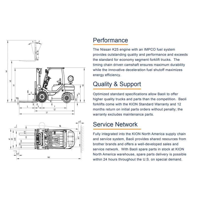 LPG Forklift Factory - Propane 2.5 Ton with Container Mast and Side Shifter