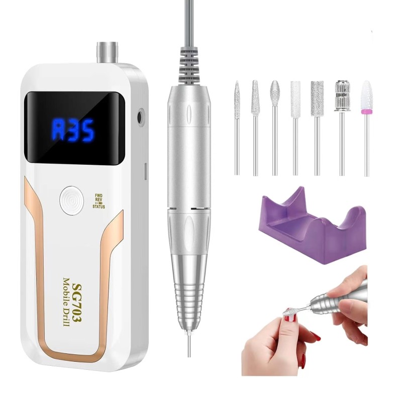 Electric Nail Drill Machine LCD Display USB Rechargeable Nail Drill Pen Portable 35000 RPM Salon Nail File Machine