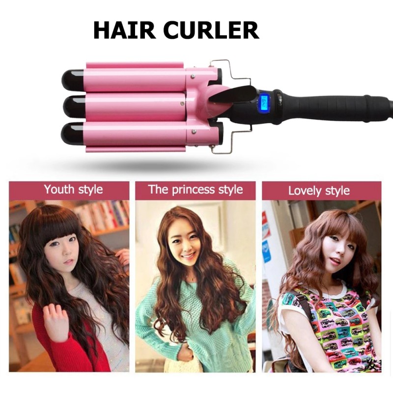Professional Hair Curler Set Women Waver Hair Styling Tools Electronic 3 Barrel Hair Waver Curling Iron Wand