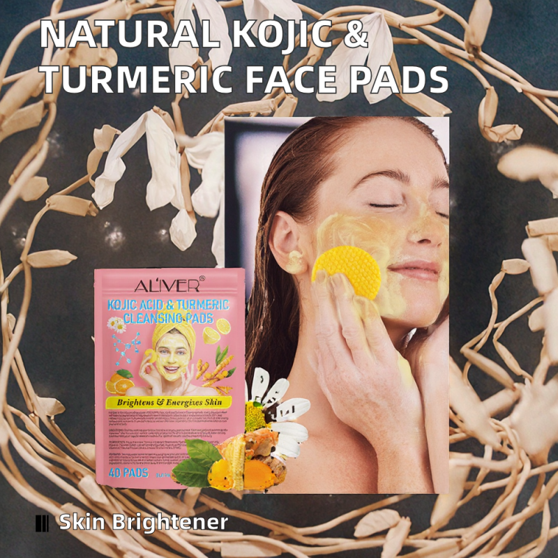 Private Label Natural Skin Brightening Cotton Pads Kojic Acid and Turmeric Cleansing for Face Dark Spots Facial Care