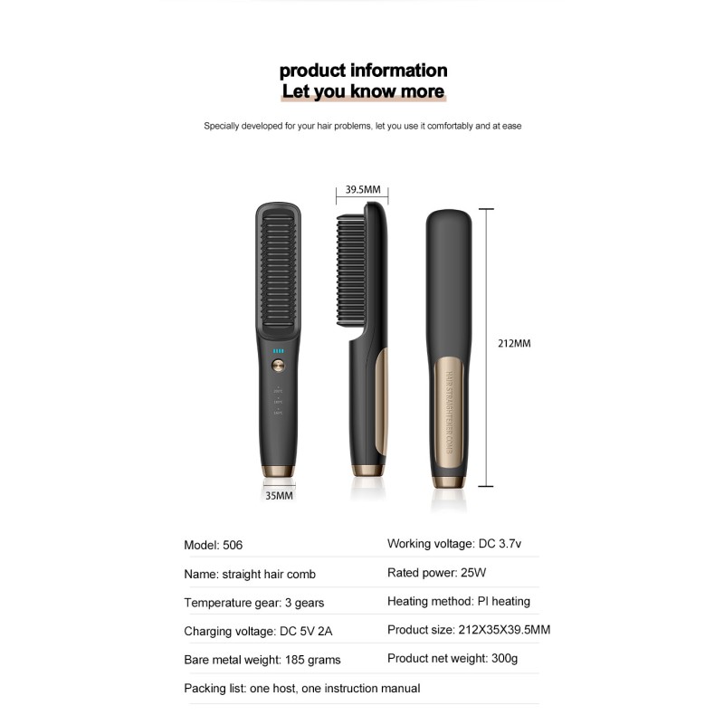 Multifunctional Electric Hot Comb Anti-Scalding Styling Tool for Straight Hair Straightener Brush for Beauty & Personal Care