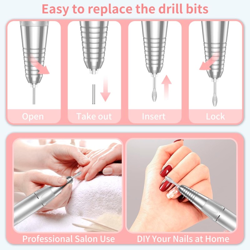 Tech Gadgets Portable Electric Nail Drill Machine 35000RPM Gel Polish Removal Kit Safety Nail Drill Bit
