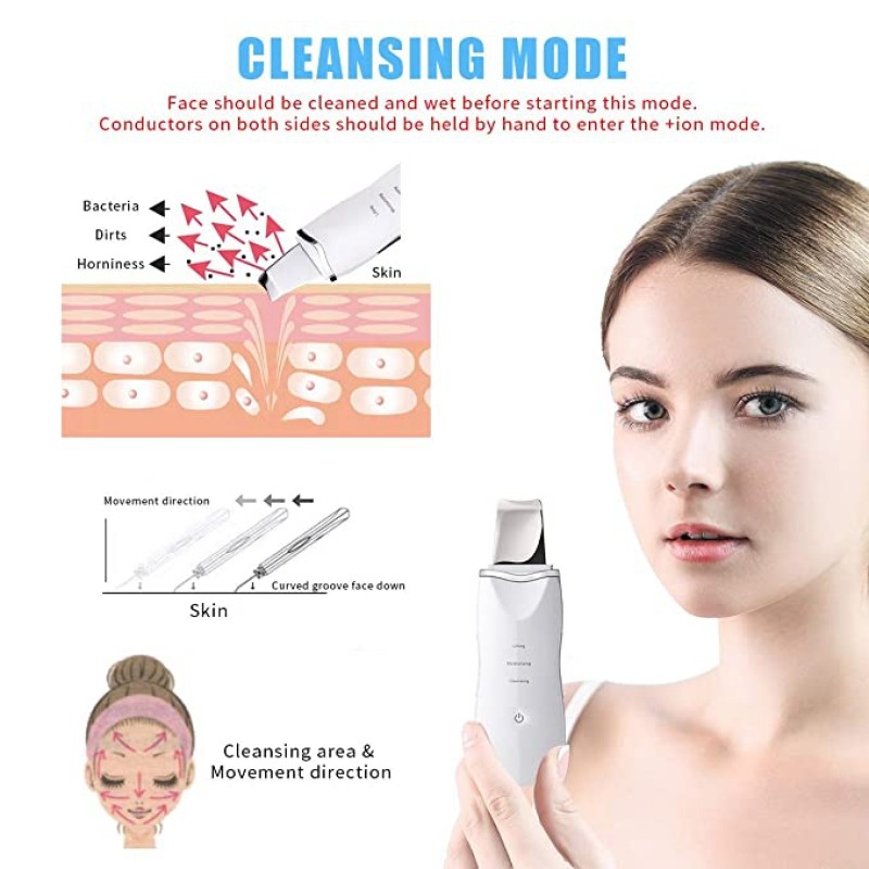 Ultrasonic Skin Scrubber Blackhead Remover Skin Cleaning Tools for Deep Cleansing Ultrasonic Skin Spatula