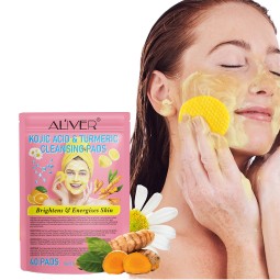 Private Label Natural Skin Brightening Cotton Pads Kojic Acid and Turmeric Cleansing for Face Dark Spots Facial Care