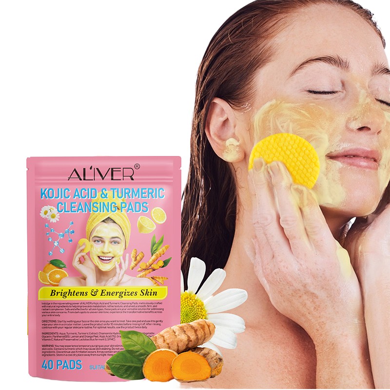 Private Label Natural Skin Brightening Cotton Pads Kojic Acid and Turmeric Cleansing for Face Dark Spots Facial Care