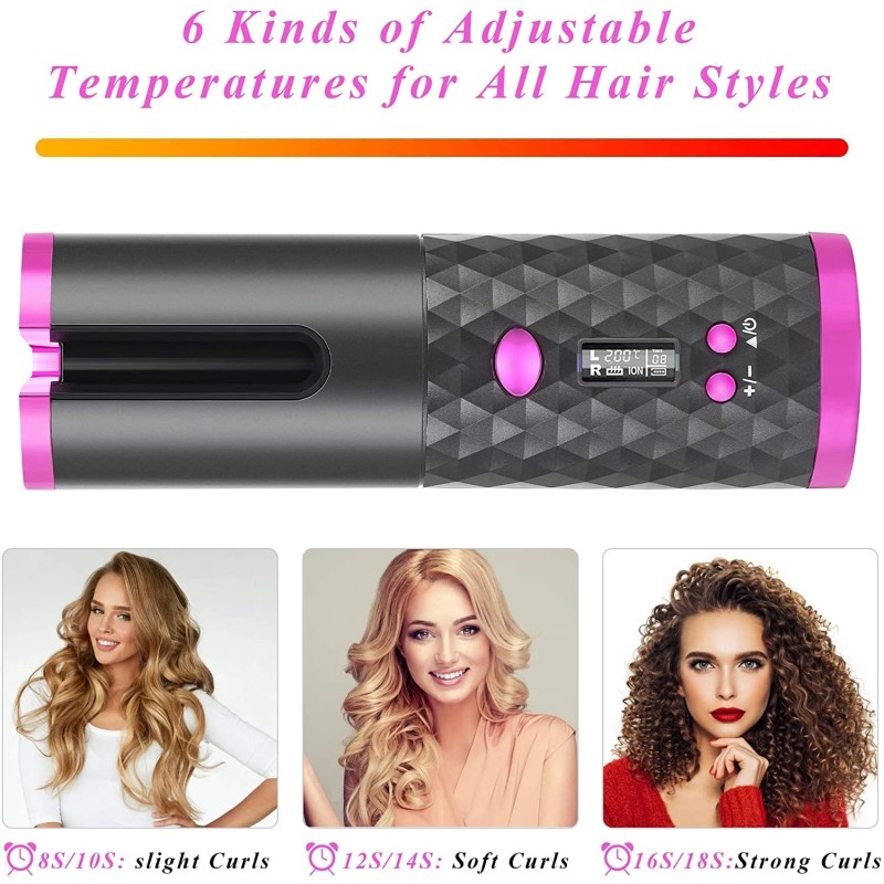 Automatic Hair Curler 5000 MAh Battery Hair Tool Curler Fast Curling LCD Display Electric Hair Tool Curler