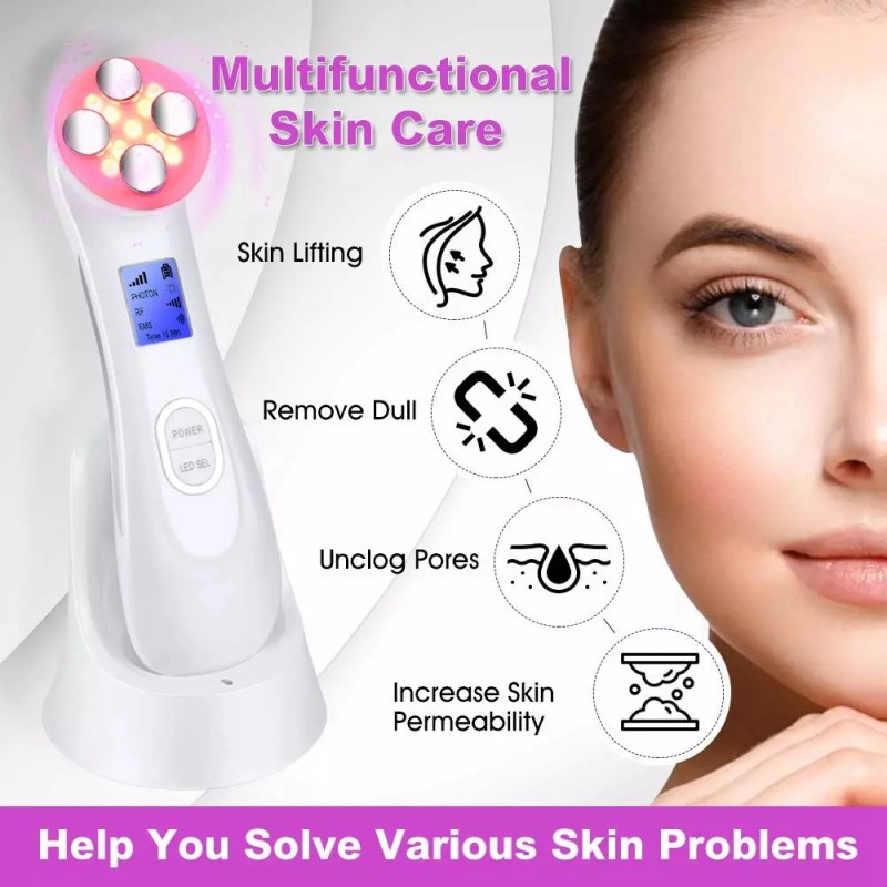 Professional Anti-Wrinkle Face Lift Skin Tightening Device EMS LED Photon Therapy RF Technology Electroporation Beauty Device