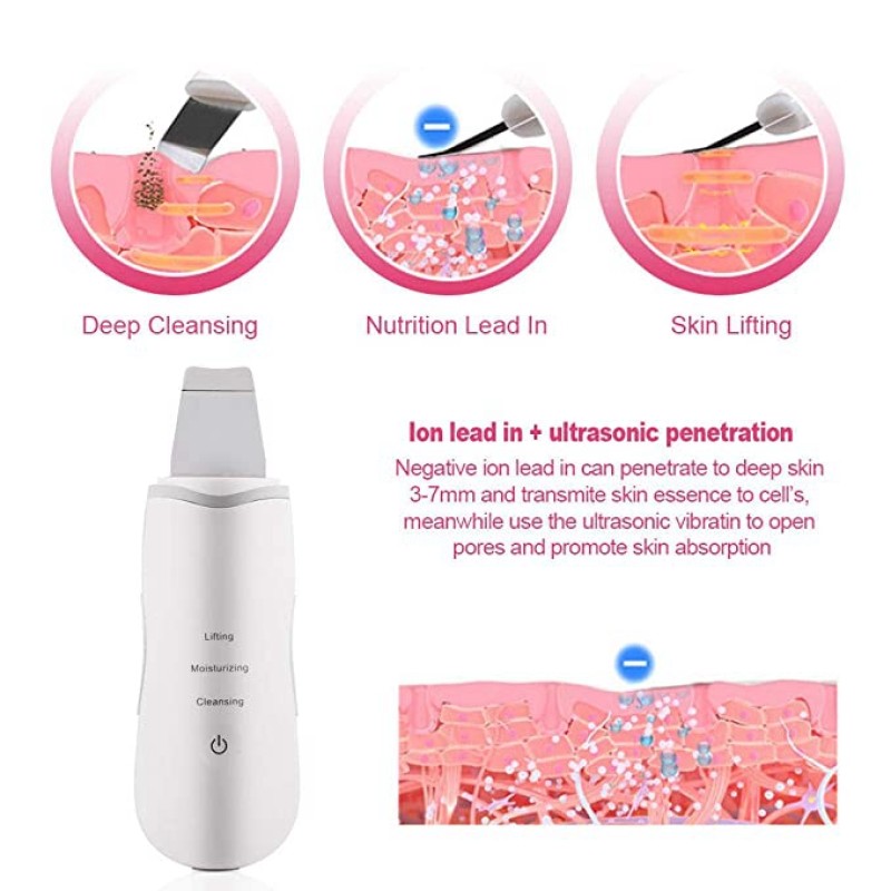 Electronic Skin Scrubber Facial Cleaner Shovel Ultrasonic Facial Skin Scrubber Peeling Blackhead Remover Facial Massager