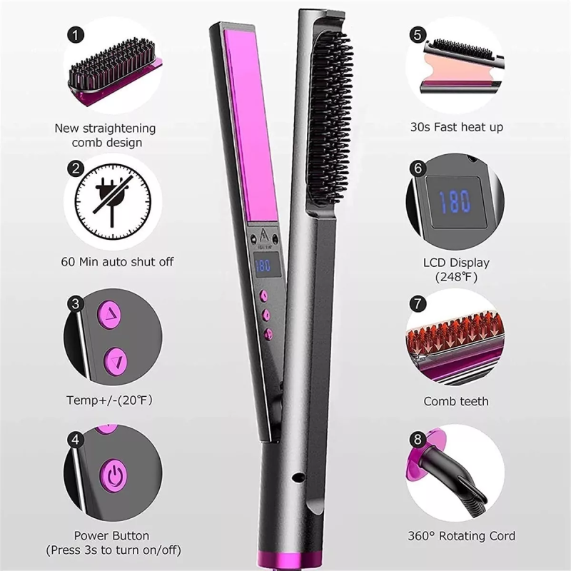 Portable LCD Display Flat Hair Straightener Iron Multi-Functional Home & Salon Use Handheld with US & AU Plugs