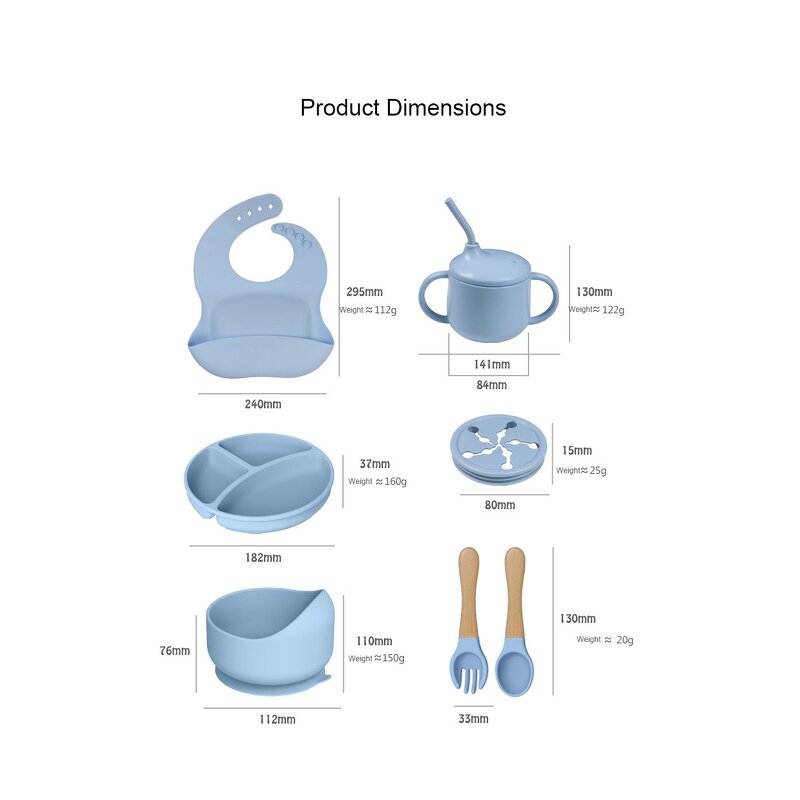 Silicone Baby Sets Manufacturer - BPA Free Custom Logo 5PCS 7PCS Plate Bowl Bottle