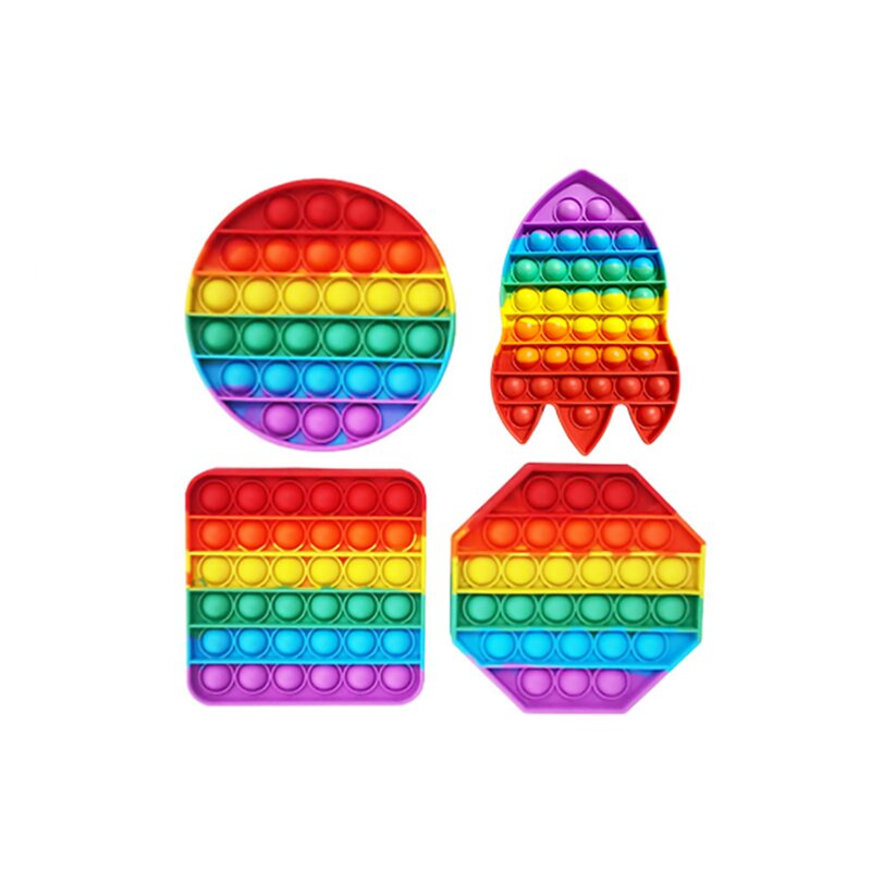 Fidget Toy Supplier - Thick Square Rainbow Anxiety Relief Silicone Push Bubble