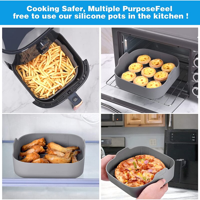 Air Fryer Pot Supplier - New Design Square Silicone Air Lining Matching Hand Clip