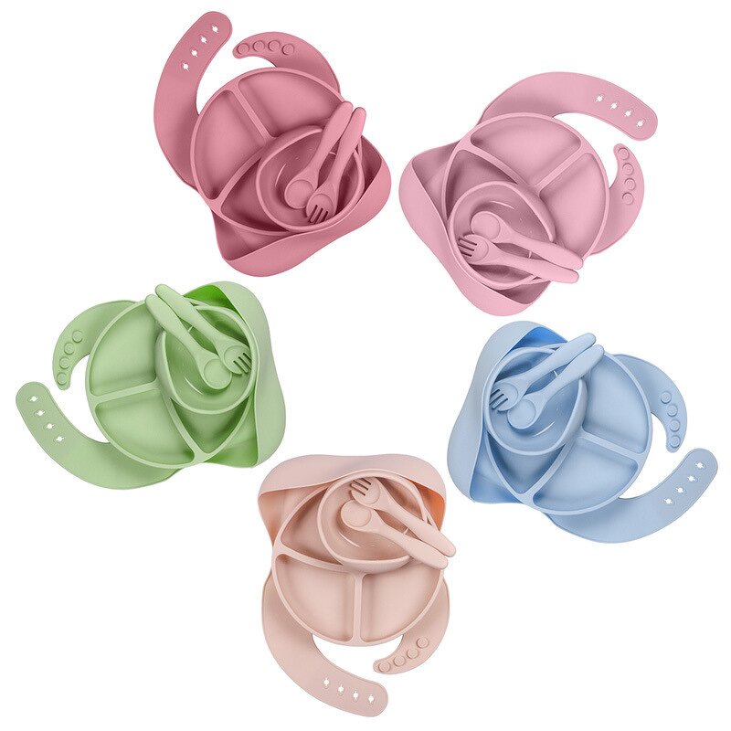 Silicone Baby Sets Manufacturer - BPA Free Custom Logo 5PCS 7PCS Plate Bowl Bottle