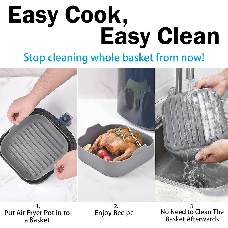 Air Fryer Pot Supplier - New Design Square Silicone Air Lining Matching Hand Clip