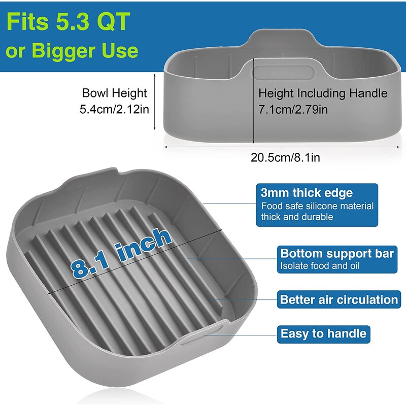 Air Fryer Pot Supplier - New Design Square Silicone Air Lining Matching Hand Clip