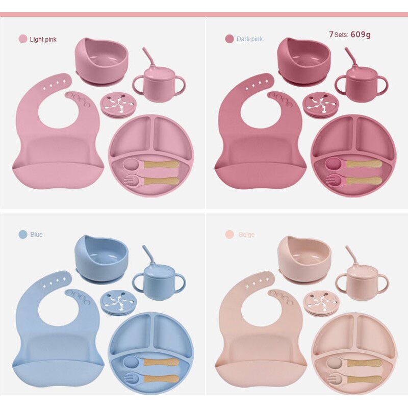 Silicone Baby Sets Manufacturer - BPA Free Custom Logo 5PCS 7PCS Plate Bowl Bottle