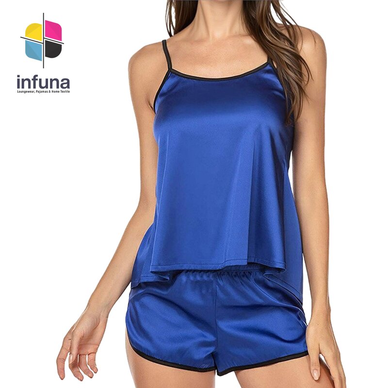 Satin Pajamas Set Factory - Red Two-Piece Elastic Waist