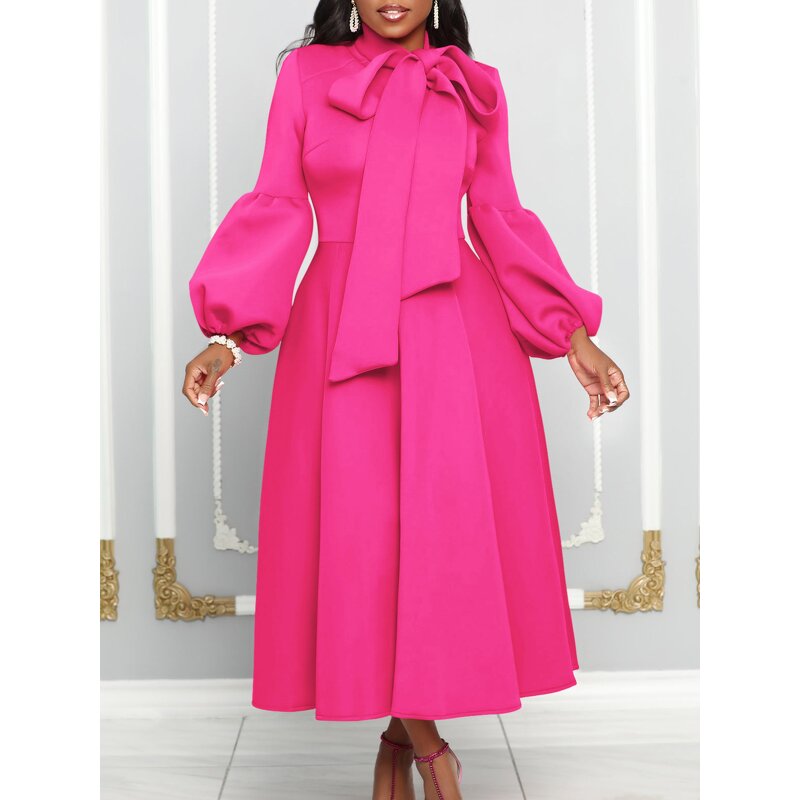 Pleated Dress Factory - Women's Solid Color Light Mature