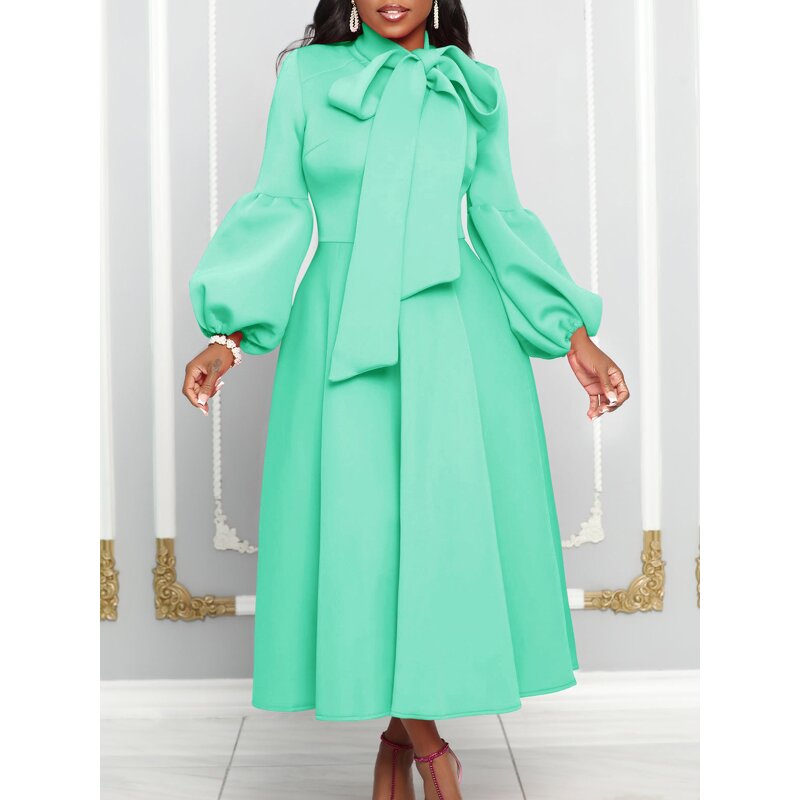 Pleated Dress Factory - Women's Solid Color Light Mature