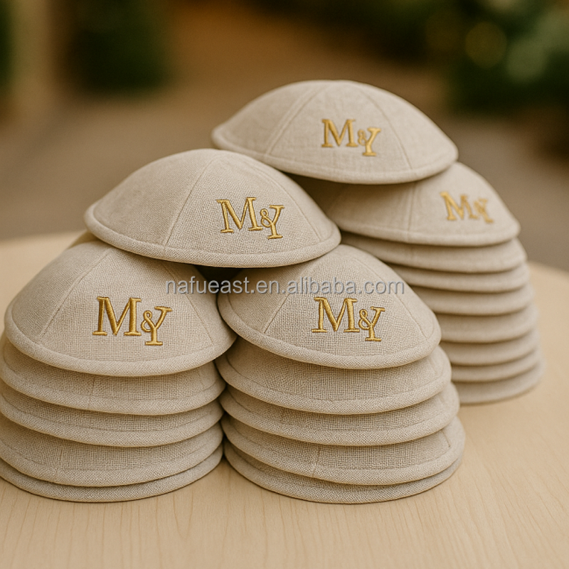 Linen Kippah Manufacturer - Cotton Custom Embroidery Logo