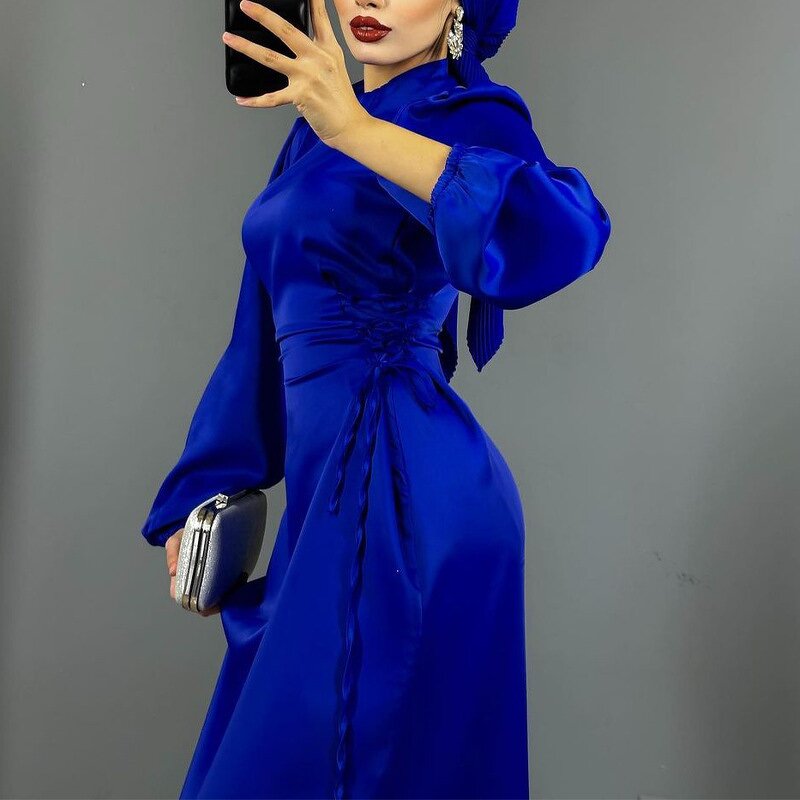 Satin Dress Manufacturer - Elegant High Collar Abaya Set