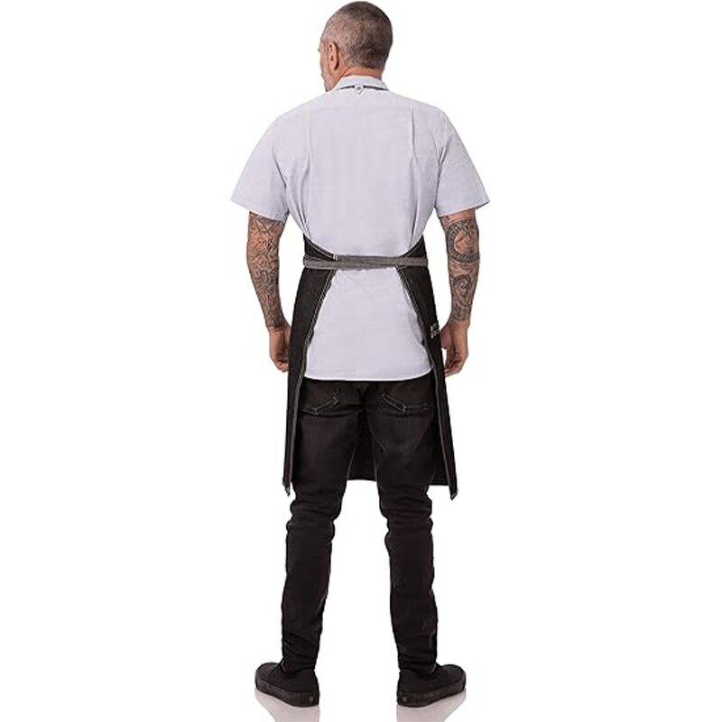 Denim Apron Manufacturer - Adjustable Neck Tool Pockets Tattoo Artist Cafe