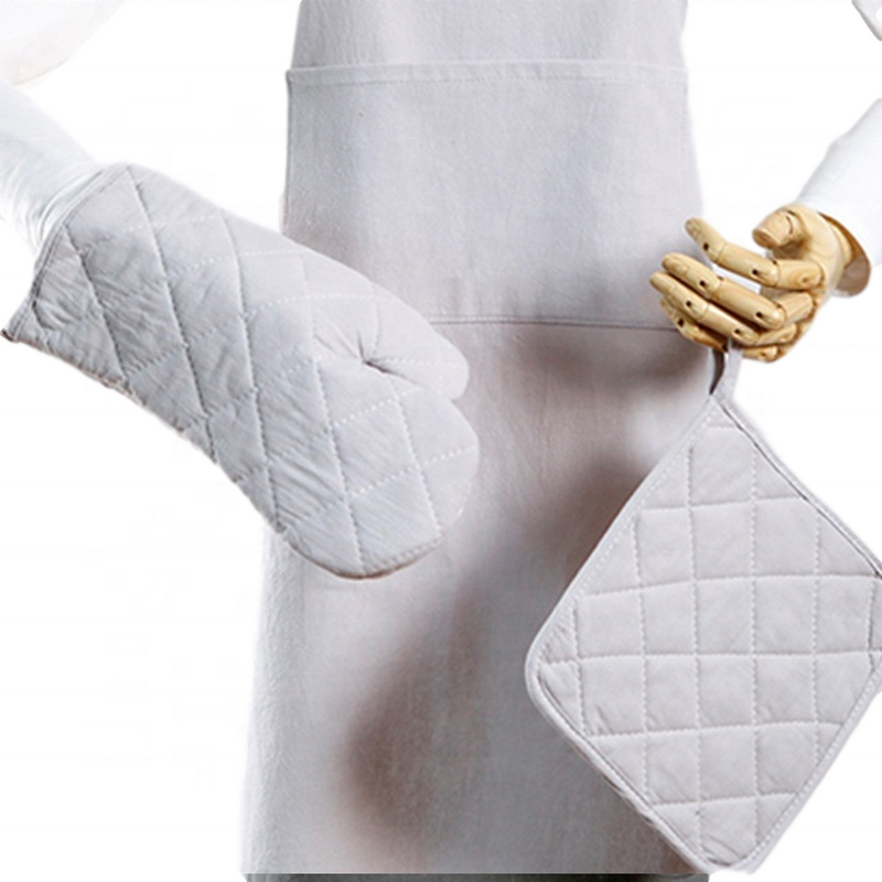 Striped Kitchen Oven Mitt Manufacturer - Best Custom Cotton Apron and Gloves Set
