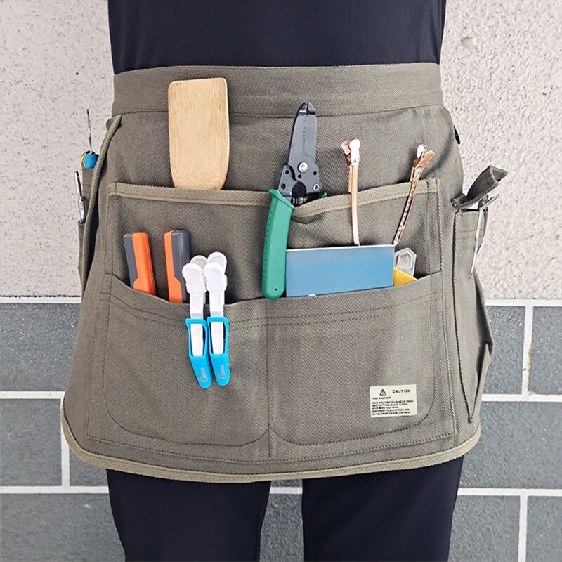 Garden Tool Belt Supplier - 9 Pockets Short Waist Apron Waiter Canvas Half