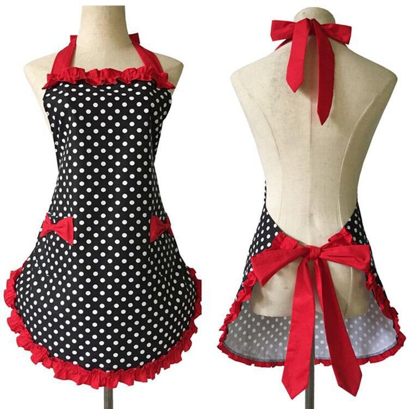 Two Bow Pocket Apron Supplier - Small Polka Dots Lace Korean-Style Work