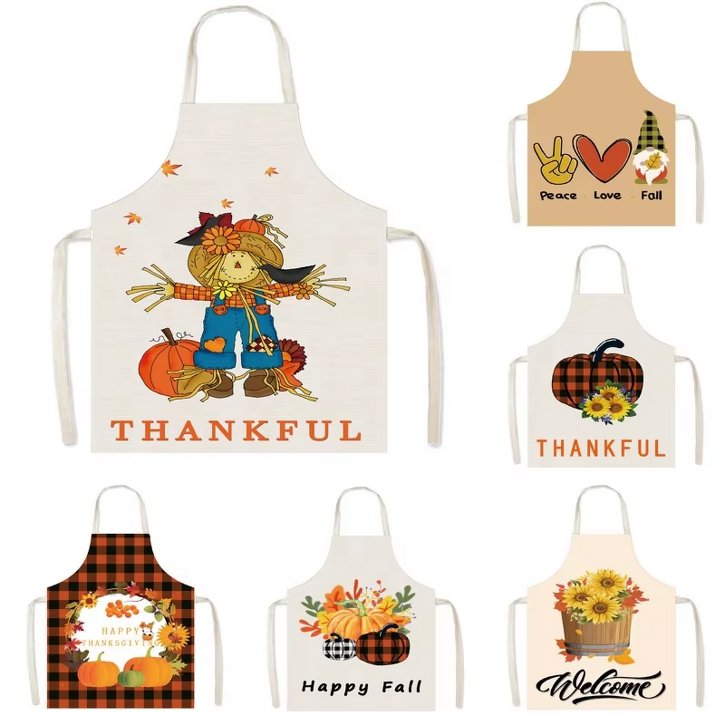 Thanksgiving Apron Factory - Hot Sale Polyester Jute Pumpkin Pattern Festival