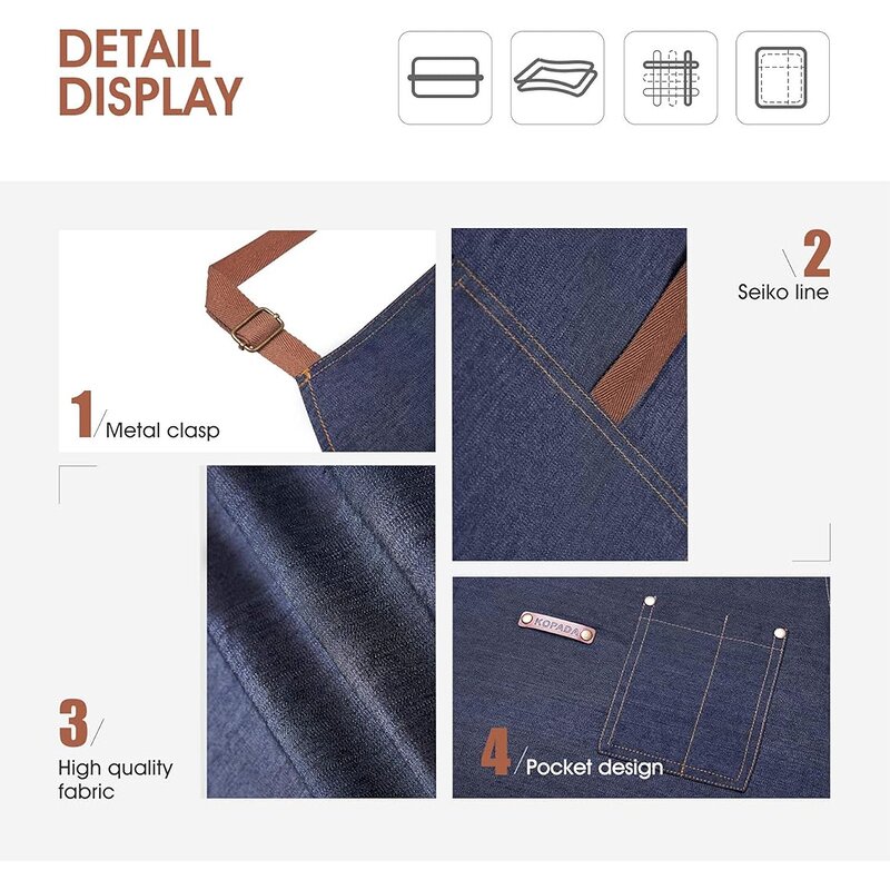 Denim Apron Factory - Blue Long Family Couple Cleaning Cooking Custom Logo