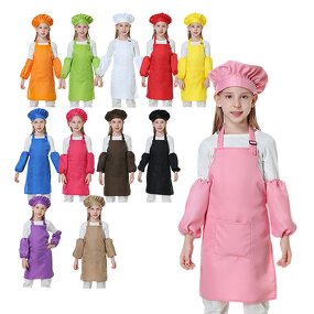 Kids Apron Set Factory - Custom Logo Children Polyester Plain with Chef Hat Ages