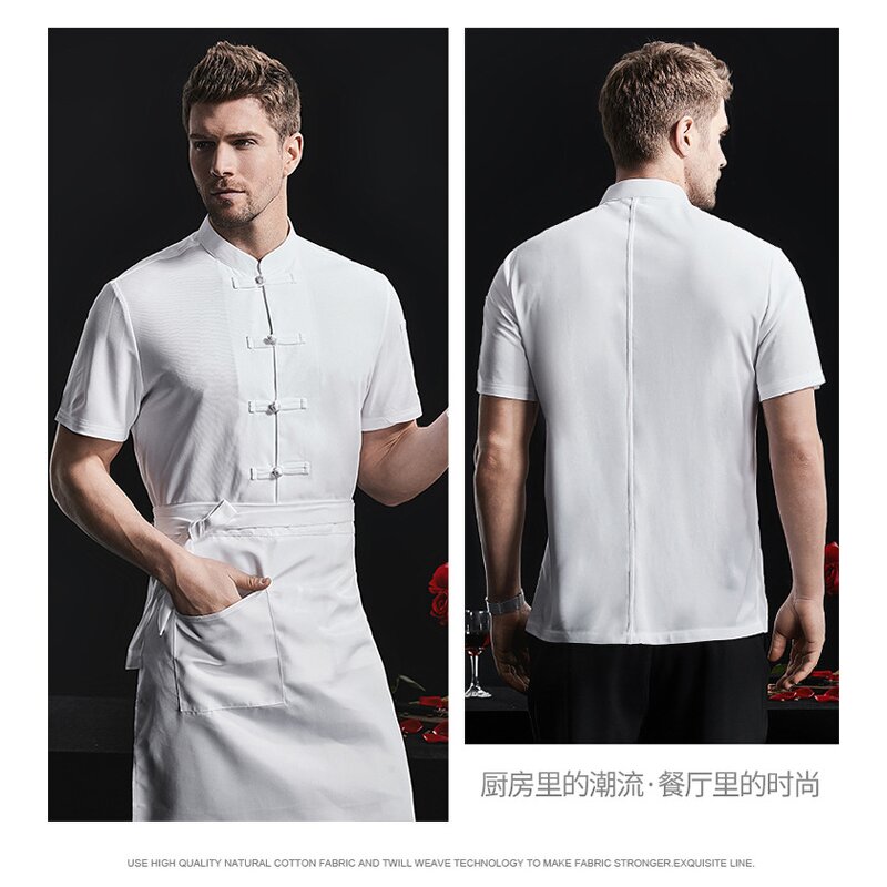 Chef Coat Manufacturer - White Unisex Short Sleeves Polyester Cotton Fabric
