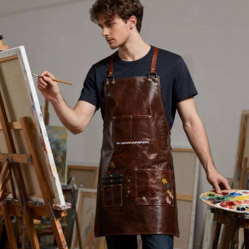 Vintage Leather Apron Supplier - Heavy Duty with Adjustable Webbing Pockets
