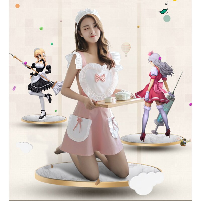 Lace Maid Apron Manufacturer - Women Sexy Bowknot French Dress Black Cooking