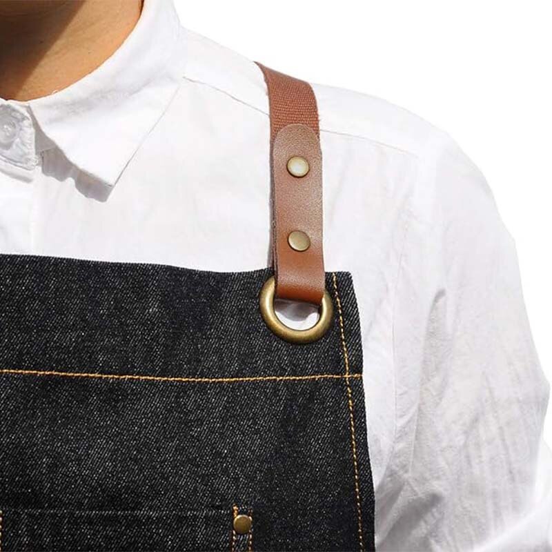Denim Apron Supplier - Fashionable Cooking Cafe Cross-Adjustable Custom Logo
