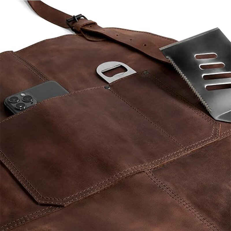 PU Leather Apron Manufacturer - Professional BBQ Woodworking Two Spacious Pockets