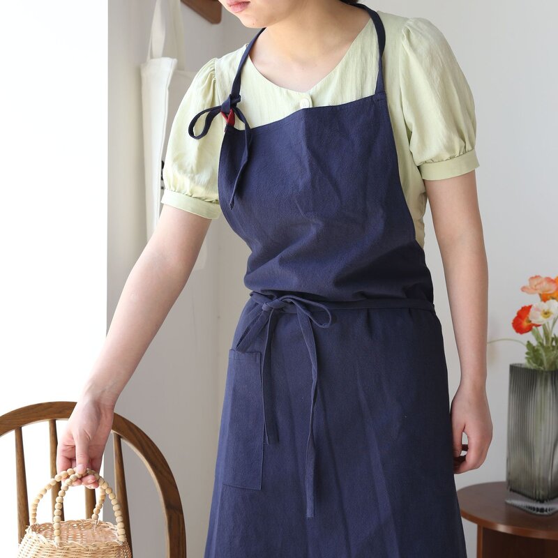 Japanese Style Apron Factory - Cotton Linen Neck Hanging Sleeveless Solid Color